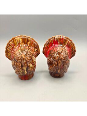 Vintage Ceramic Turkey Figurines Set Fall Thanksgiving Home Decor
